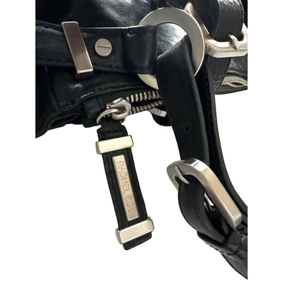 Rachel Zoe Black Faux Leather Shoulder Bag Removable Strap Silver Hardware Ziip - Picture 5 of 11